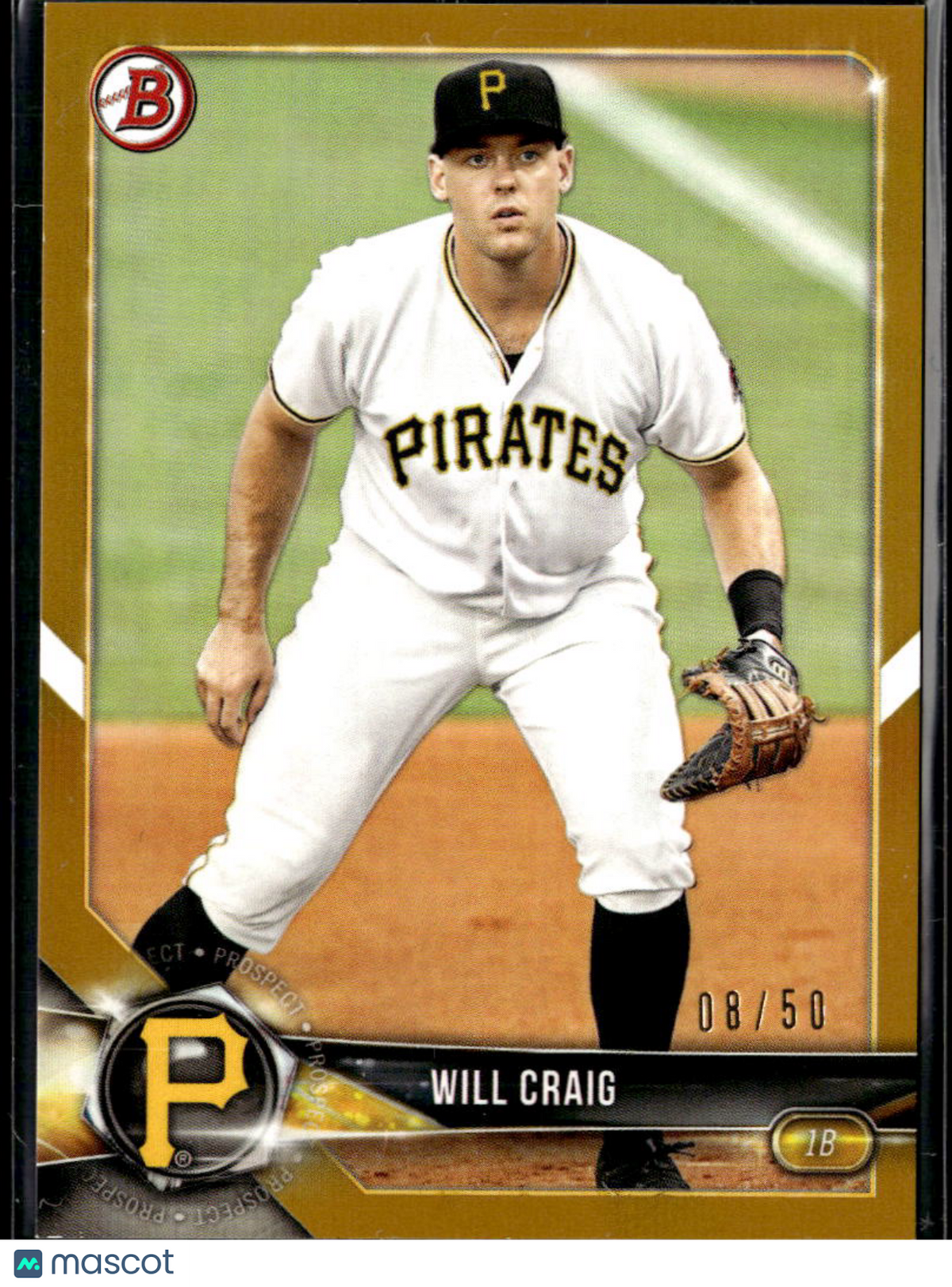 Will Craig 2018 Bowman Gold Prospect 8/50 Pittsburgh Pirates