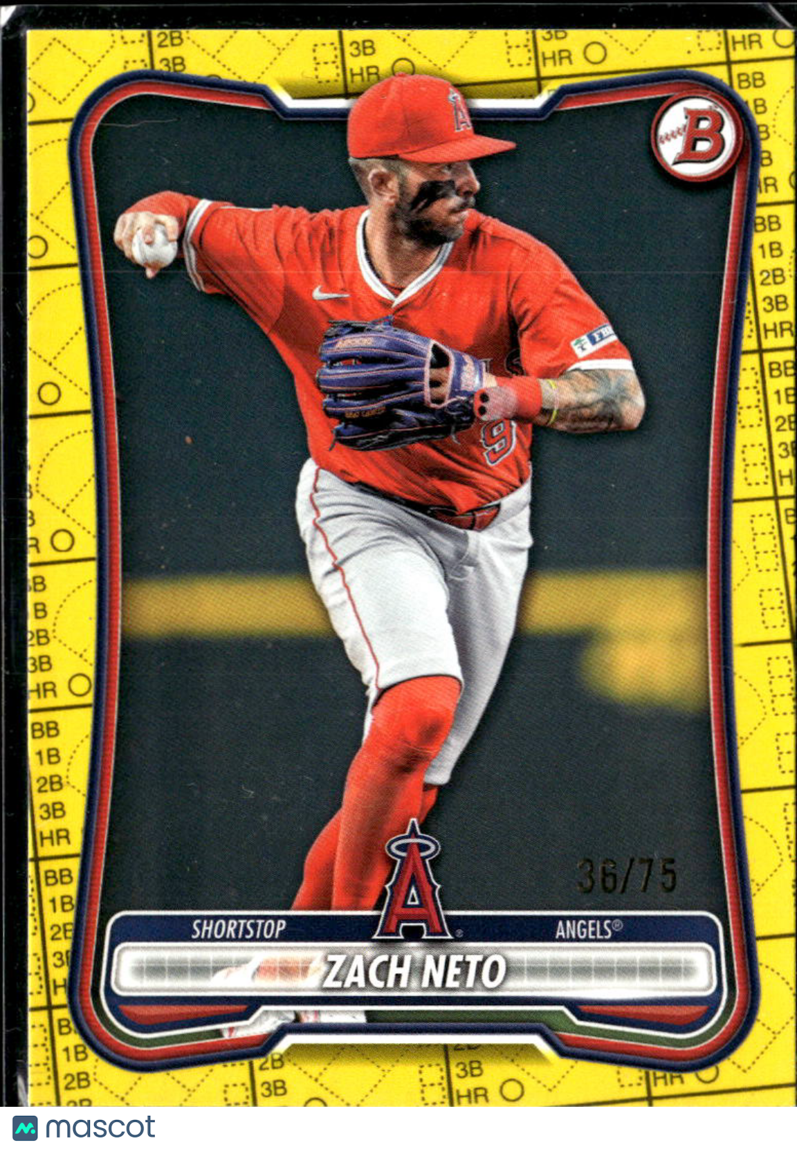Zach Neto 2026 Bowman Yellow Parallel /75 Los Angeles Angels