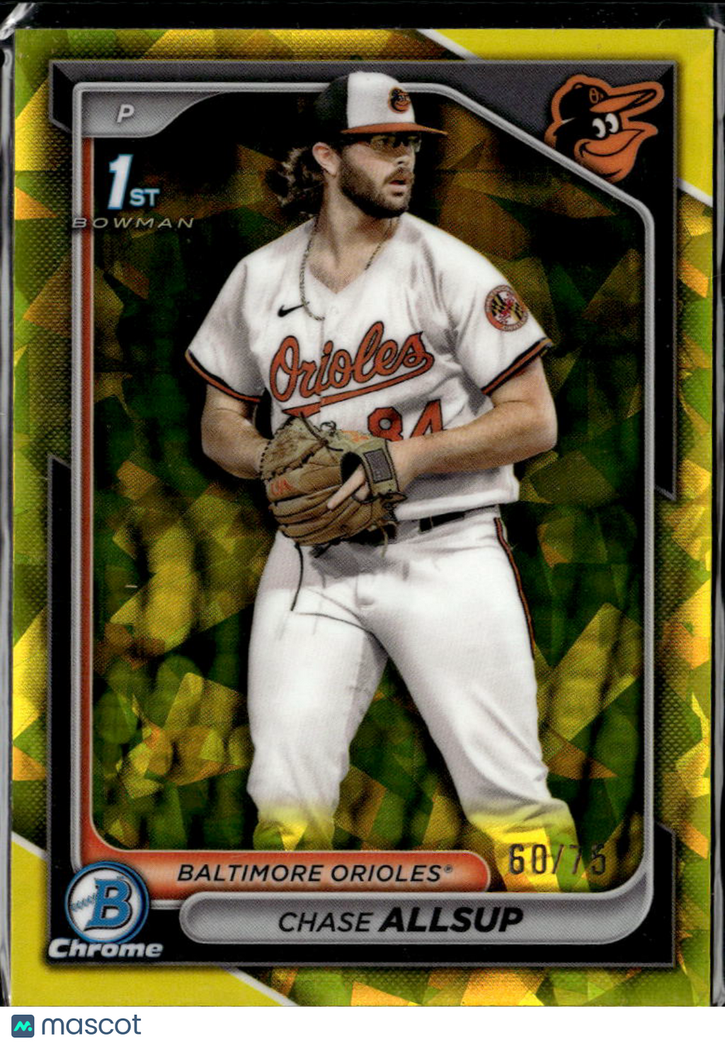 Chase Allsup 2024 Bowman Chrome Yellow Sapphire 60/75 Baltimore Orioles