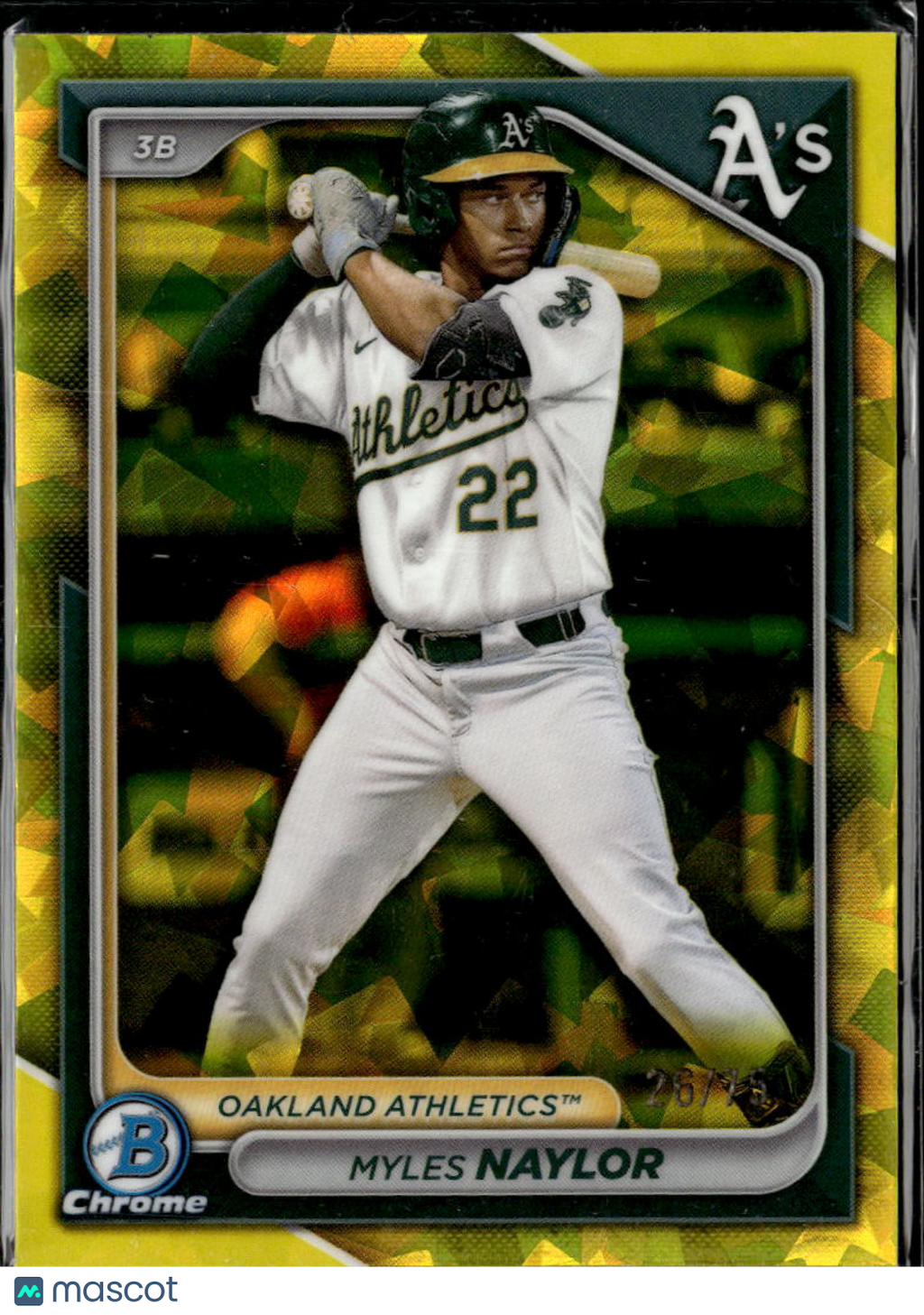 Myles Naylor 2024 Bowman Chrome Yellow Sapphire /75 Oakland Athletics
