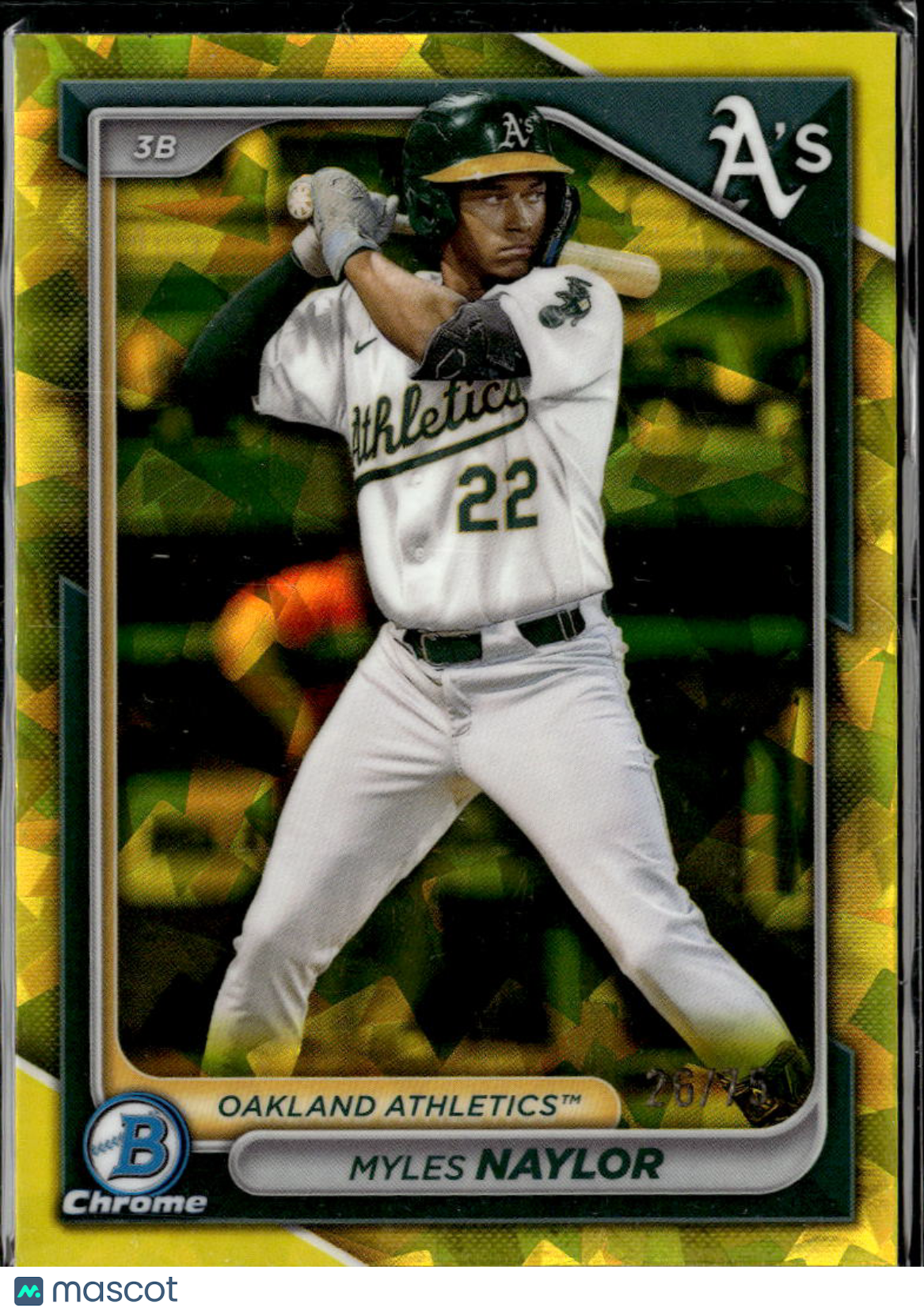 Myles Naylor 2024 Bowman Chrome Yellow Sapphire /75 Oakland Athletics