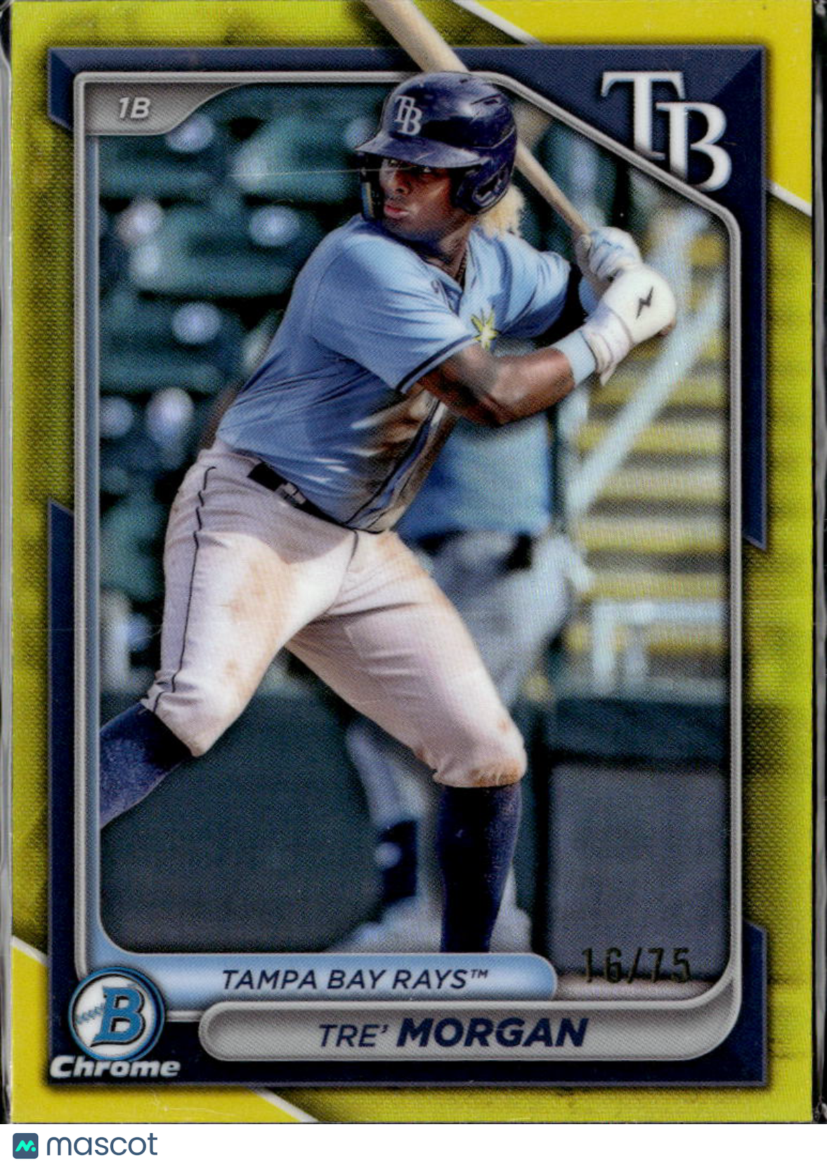 Tre' Morgan 2024 Bowman Draft Chrome Yellow Refractor /75 Tampa Bay Rays