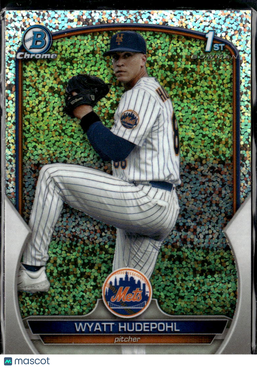 Wyatt Hudepohl 2023 Bowman Chrome 1st Speckle Refractor New York Mets
