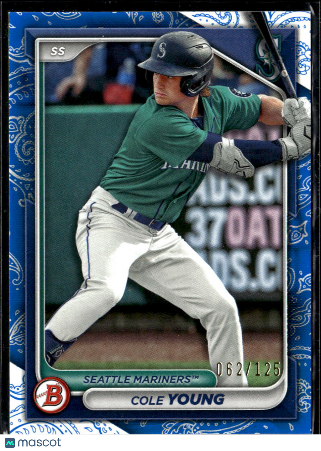 Cole Young 2024 Bowman Blue Paisley 62/125 Seattle Mariners