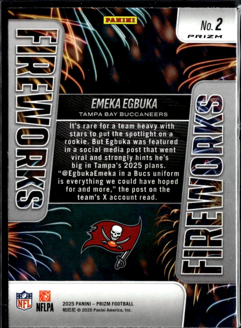 Emeka Egbuka 2025 Panini Prizm Fireworks Green Rookie RC Tampa Bay Buccaneers