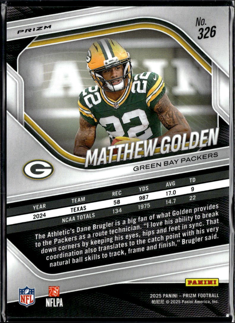 Matthew Golden 2025 Panini Prizm RC Green Seismic Rookie Green Bay Packers