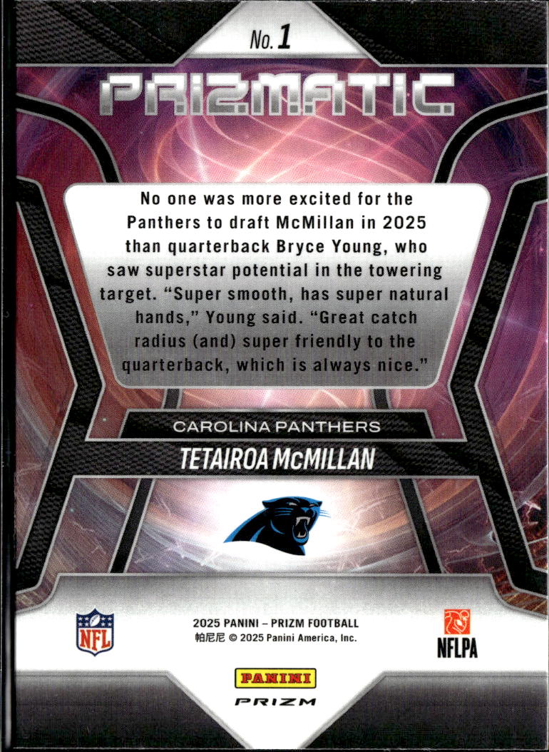 Tetairoa McMillan 2025 Panini Prizm Prizmatic RC Green Carolina Panthers