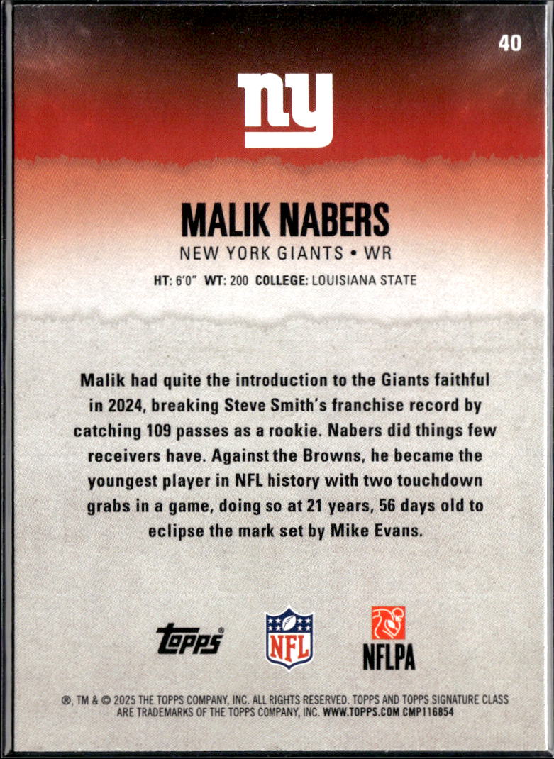Malik Nabers 2025 Topps Signature Class Green /150 New York Giants