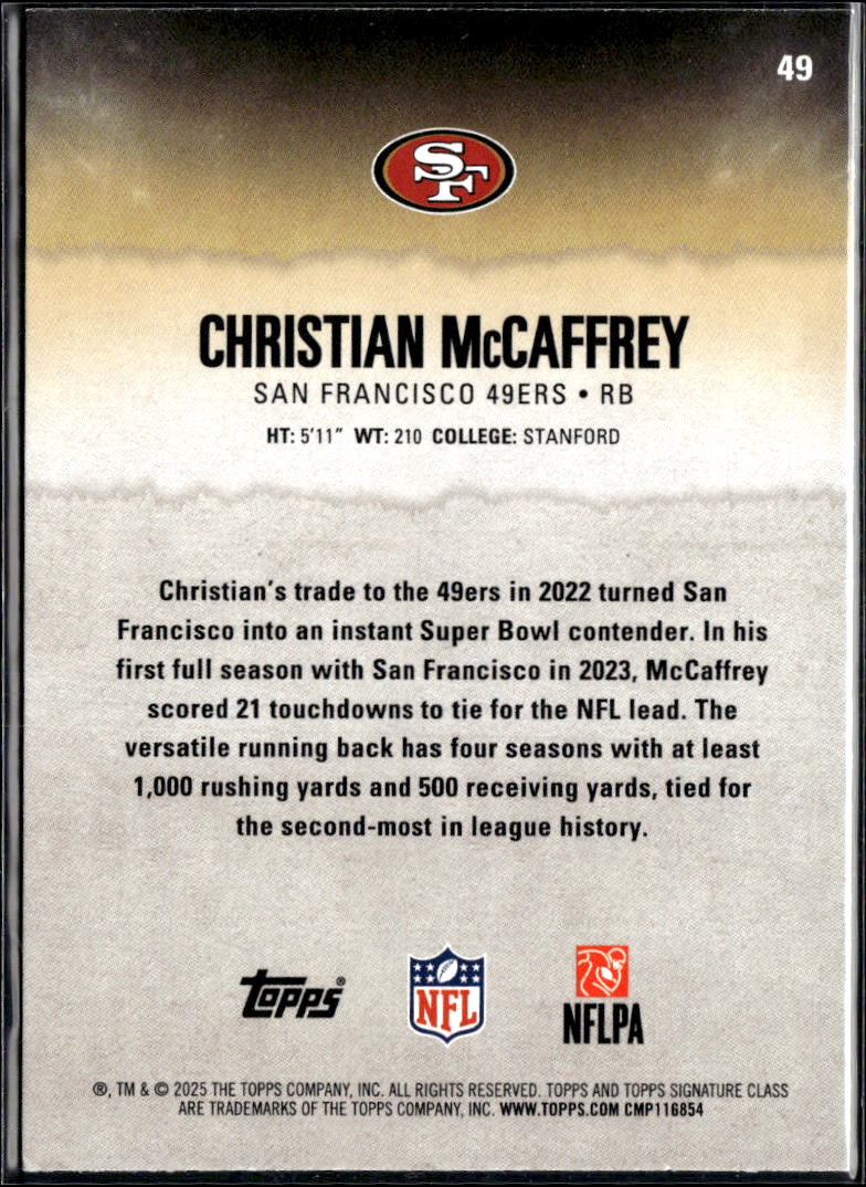 Christian McCaffrey 2025 Topps Signature Class Green /175 San Francisco 49ers