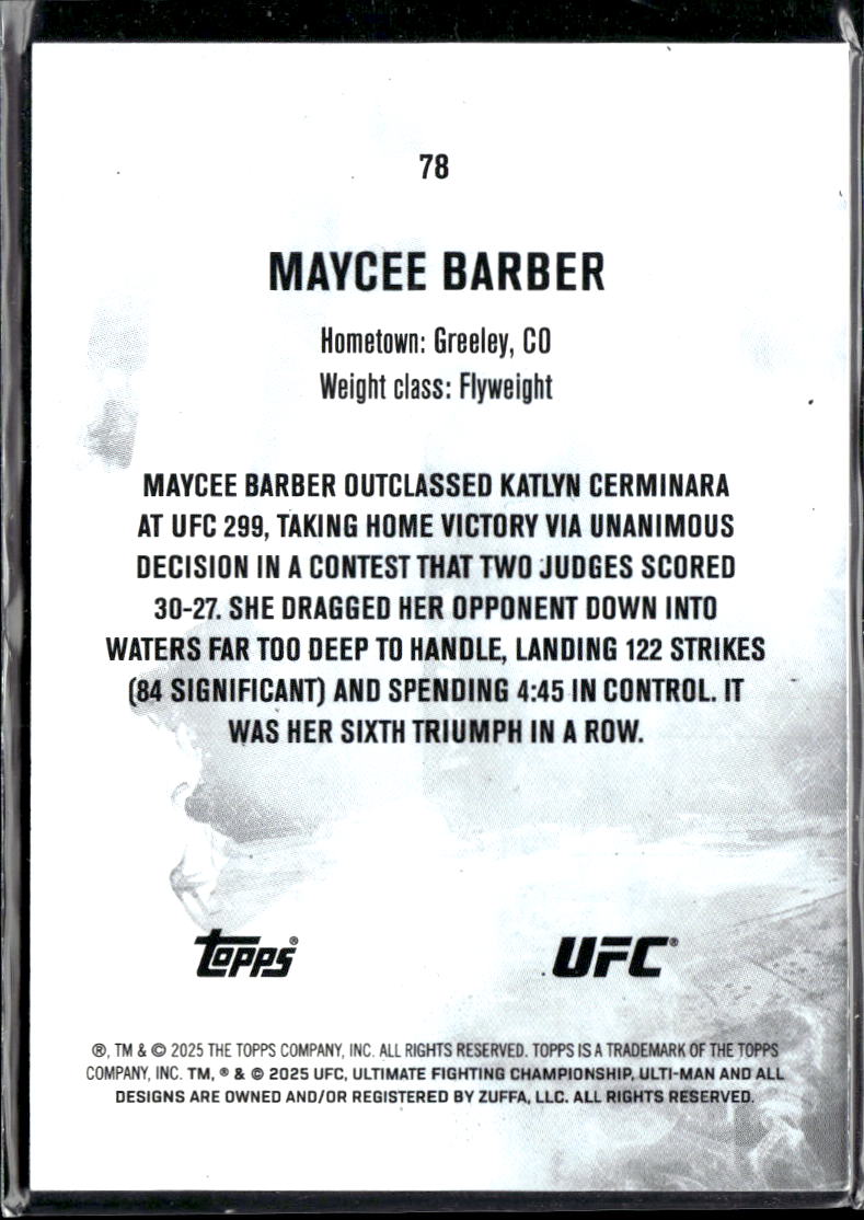 Maycee Barber 2025 Topps Knockout UFC Sepia