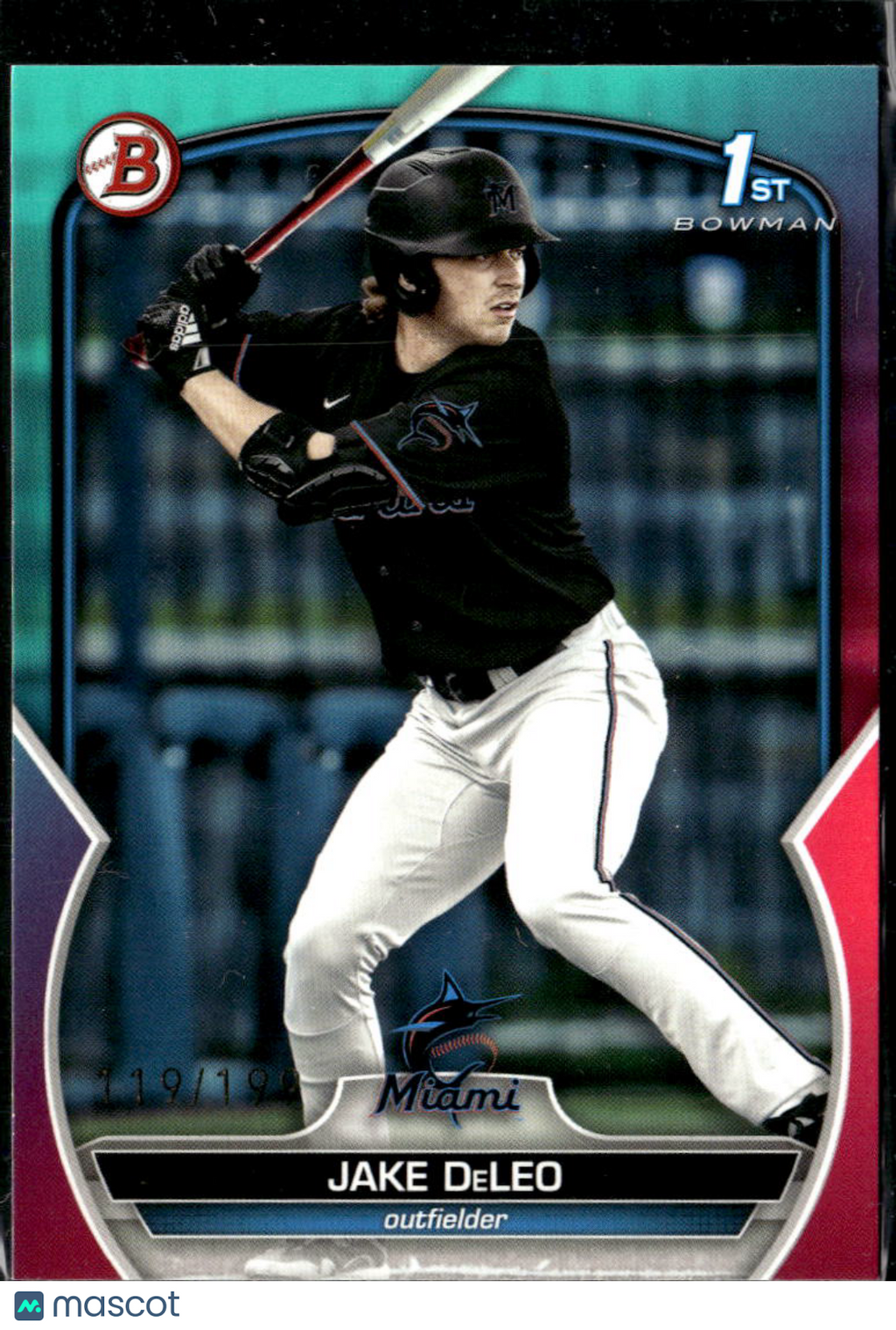Jake DeLeo 2023 Bowman Draft Teal Pink /199 Miami Marlins