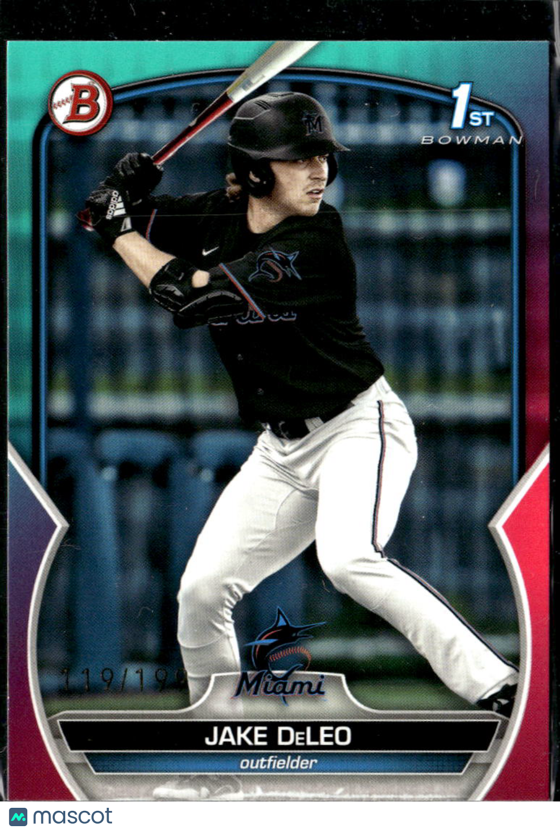 Jake DeLeo 2023 Bowman Draft Teal Pink /199 Miami Marlins