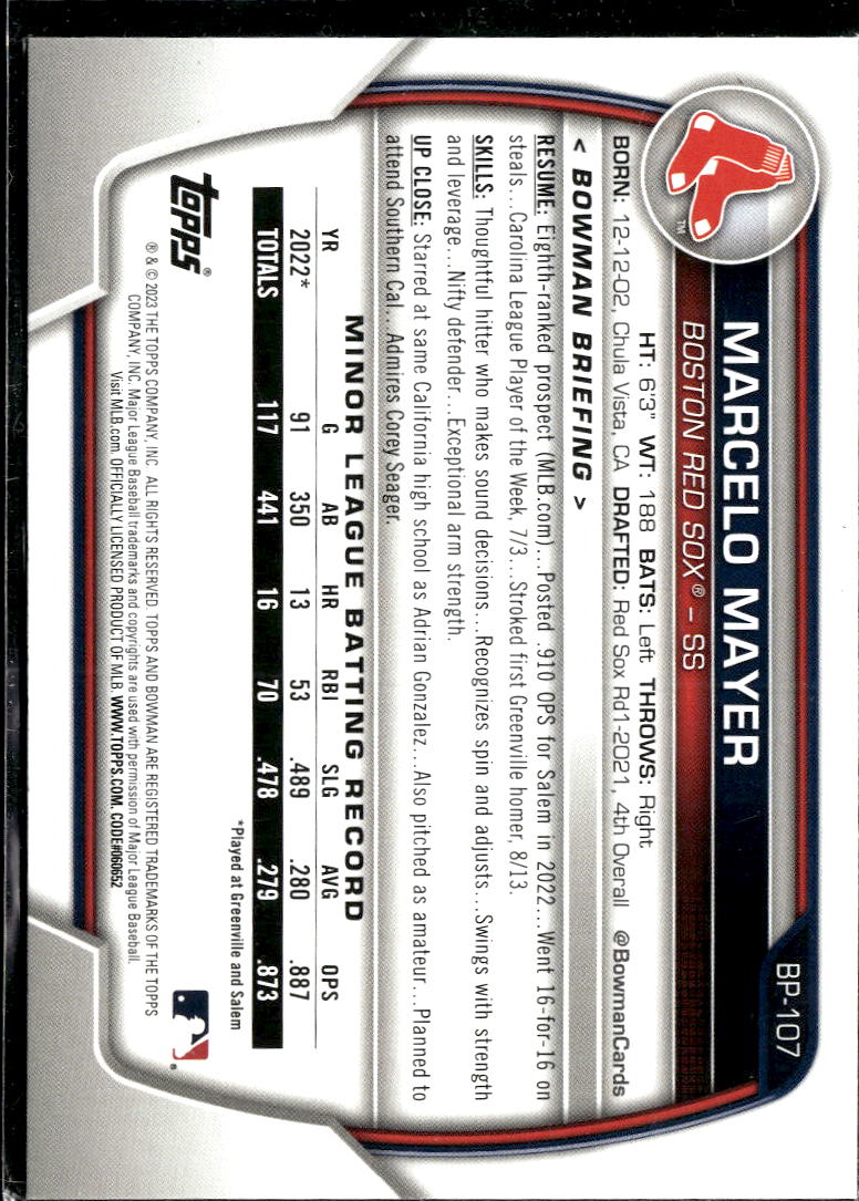 Marcelo Mayer 2023 Bowman Pink 45/175 Boston Red Sox