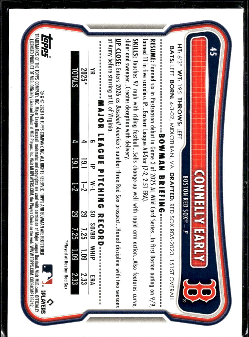 Connelly Early 2026 Bowman Purple Rookie RC /299 Boston Red Sox