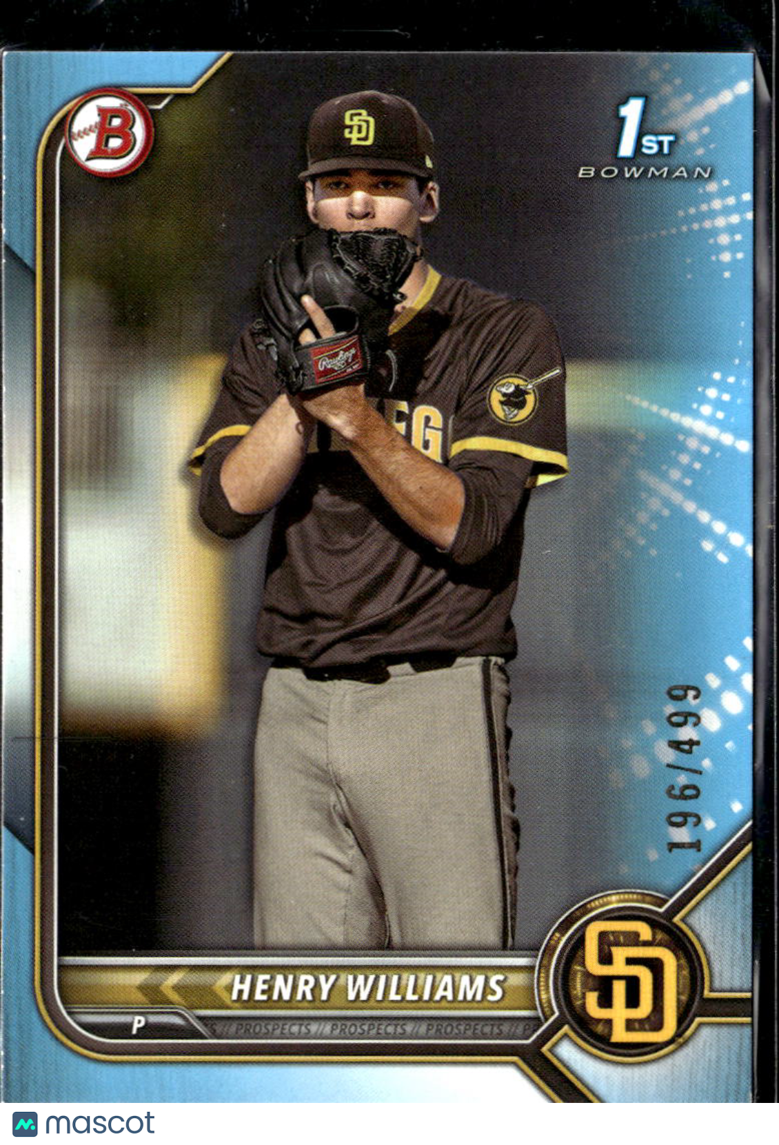 Henry Williams 2022 Bowman Draft Sky Blue /499 San Diego Padres