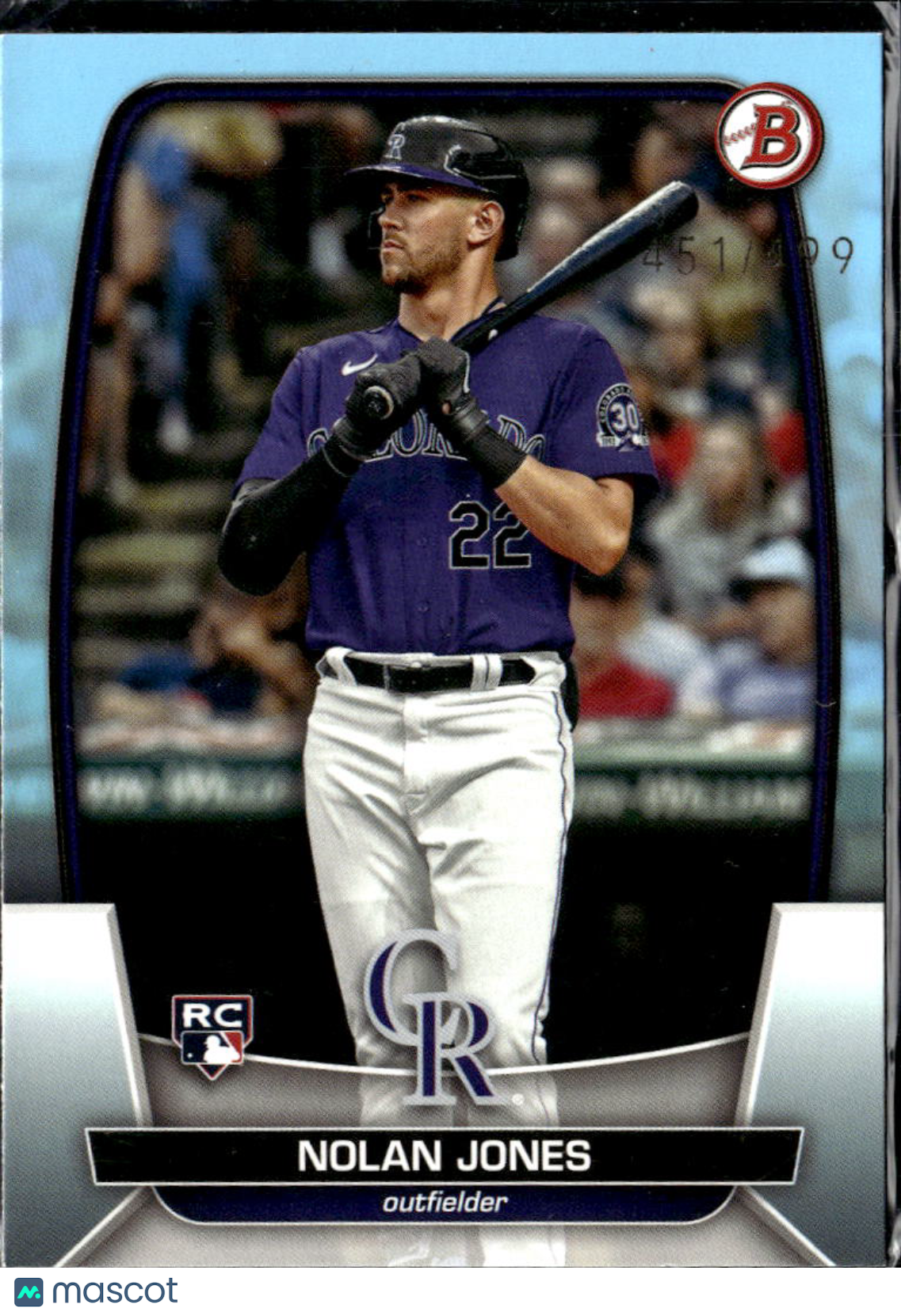Nolan Jones 2023 Bowman RC Sky Blue Border /499 Colorado Rockies