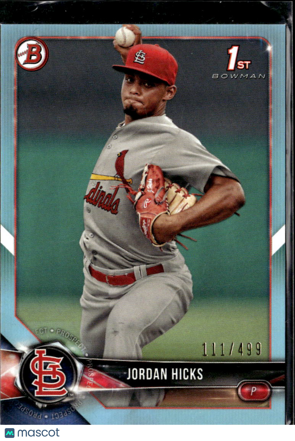 Jordan Hicks 2018 Bowman 1st Sky Blue /499 St. Louis Cardinals