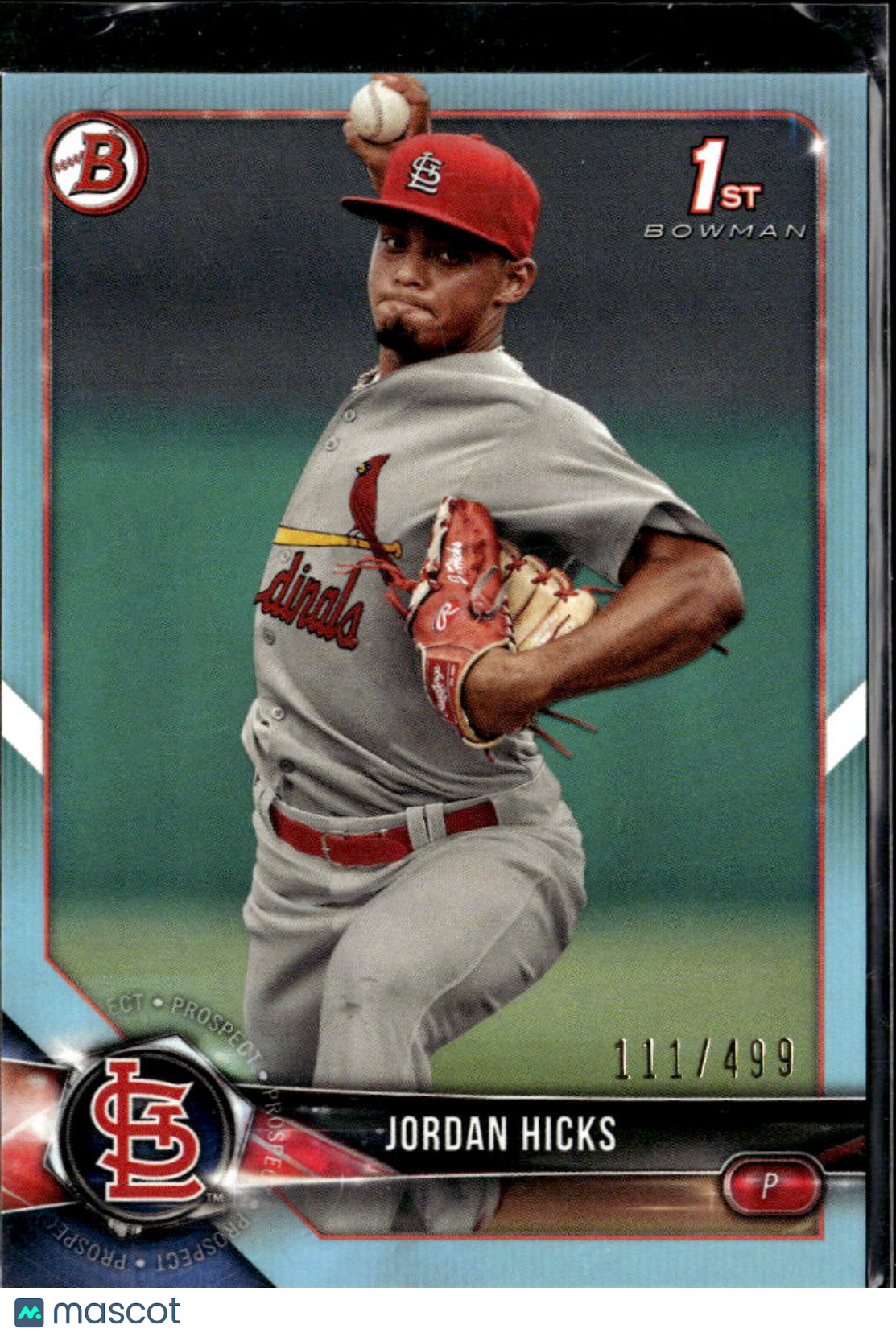 Jordan Hicks 2018 Bowman 1st Sky Blue /499 St. Louis Cardinals