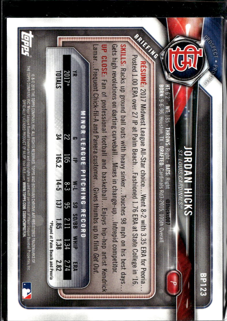 Jordan Hicks 2018 Bowman 1st Sky Blue /499 St. Louis Cardinals