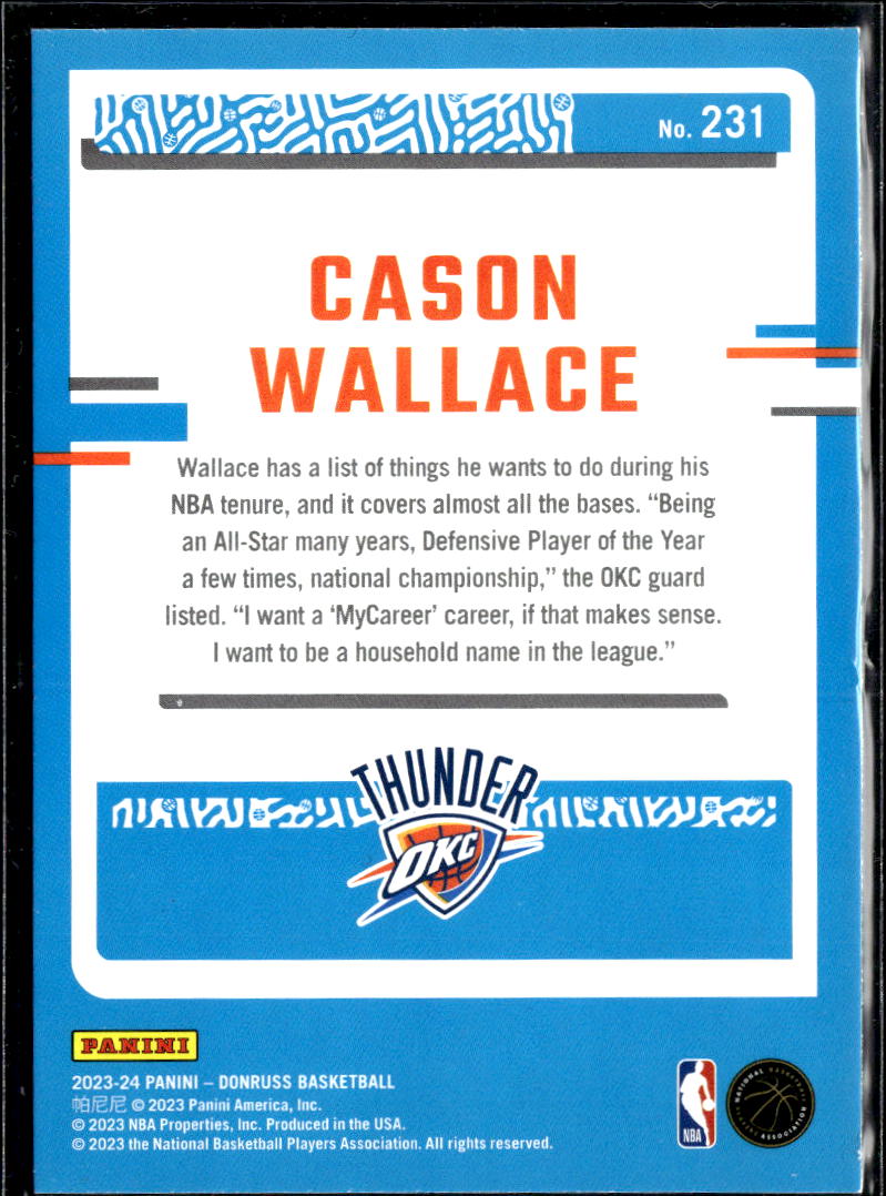 Cason Wallace 2023 Donruss Green Laser Rated Rookie Oklahoma City Thunder