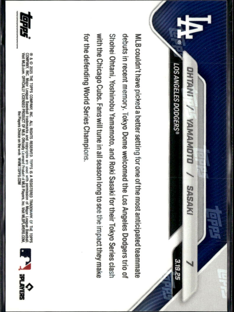 Roki Sasaki Yoshinobu Yamamoto Shohei Ohtani 2025 Topps Now LA Dodgers #7