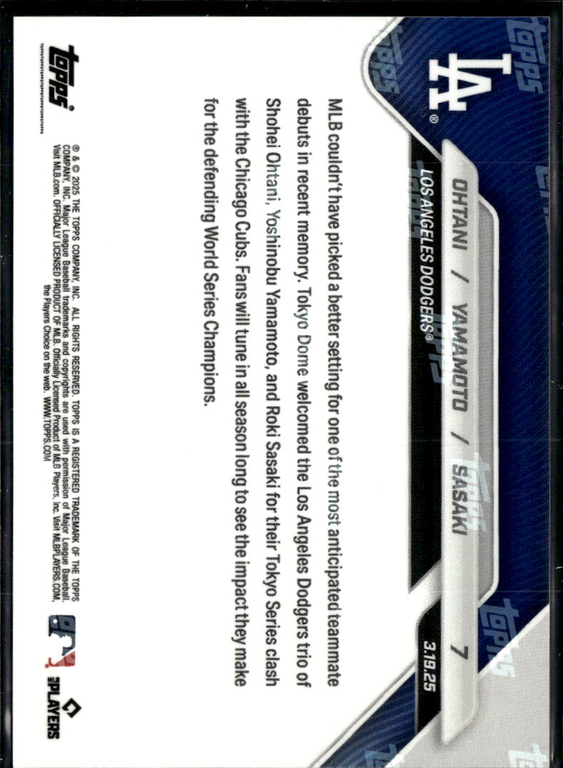 Roki Sasaki Yoshinobu Yamamoto Shohei Ohtani 2025 Topps Now LA Dodgers #7