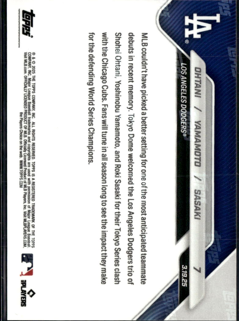 Roki Sasaki Yoshinobu Yamamoto Shohei Ohtani 2025 Topps Now LA Dodgers #7