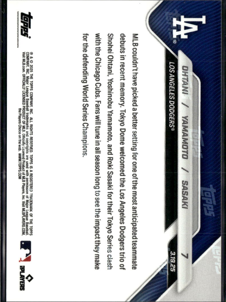 Roki Sasaki Yoshinobu Yamamoto Shohei Ohtani 2025 Topps Now LA Dodgers #7
