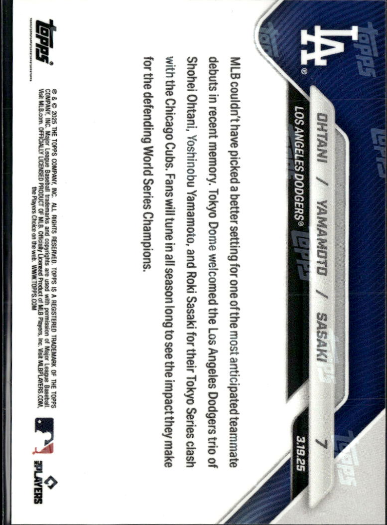 Roki Sasaki Yoshinobu Yamamoto Shohei Ohtani 2025 Topps Now LA Dodgers #7