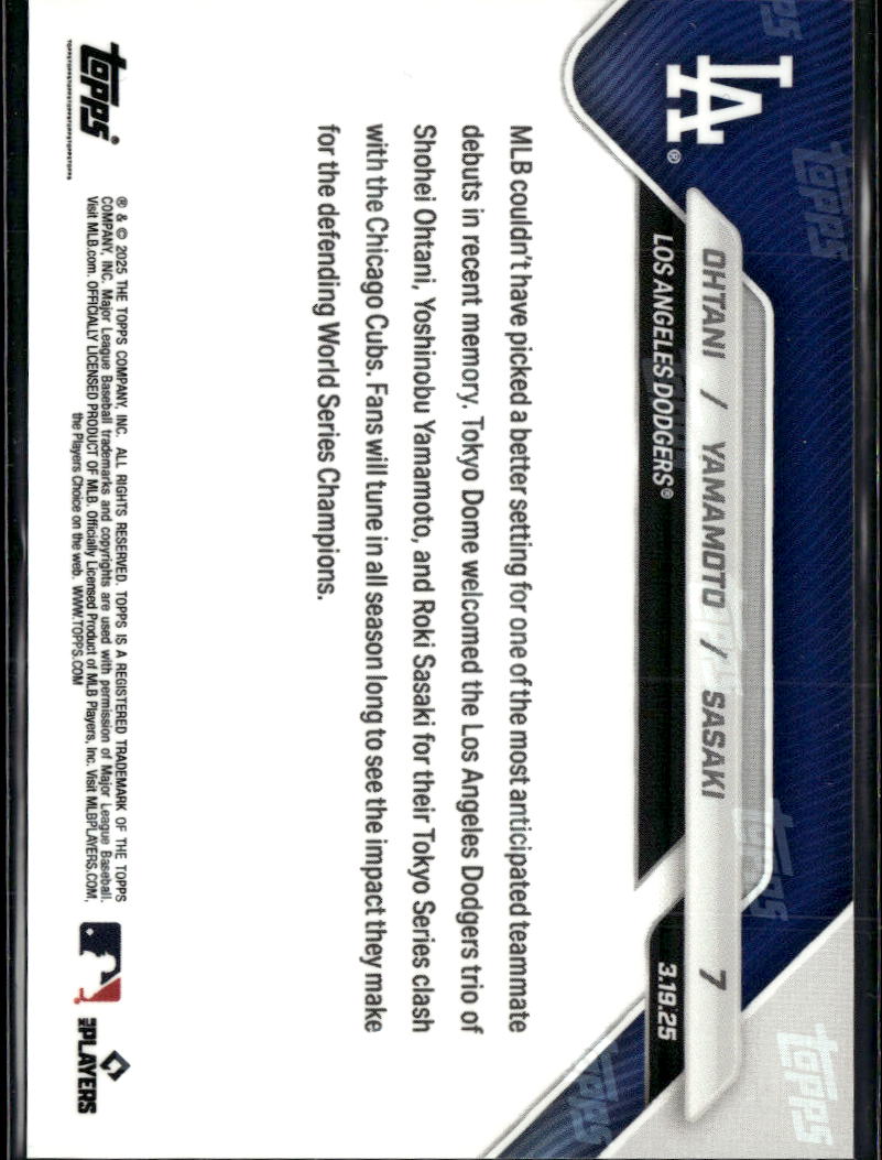 Roki Sasaki Yoshinobu Yamamoto Shohei Ohtani 2025 Topps Now LA Dodgers #7