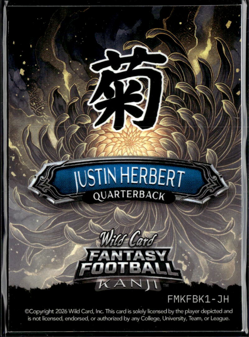 Justin Herbert 2026 Wild Card Fantasy Football Kanji 1/1 Los Angeles Chargers
