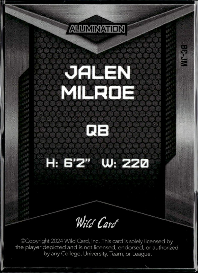 Jalen Milroe 2024 Wild Card Alumination Blue Rookie RC Alabama 9/12