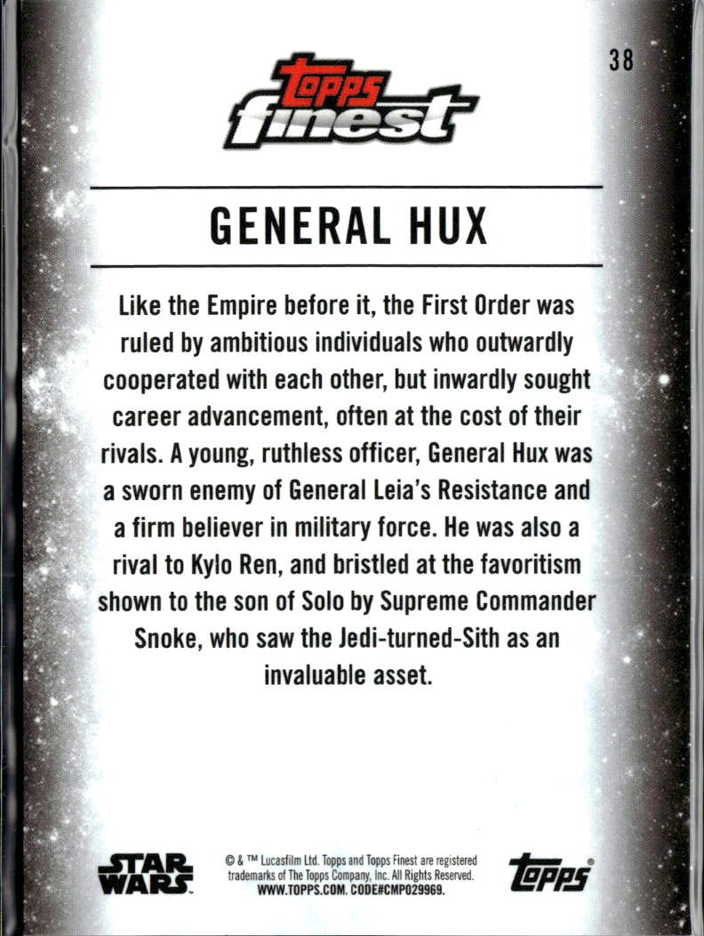 General Hux 2018 Topps Finest Star Wars Blue Refractor 107/150 #38
