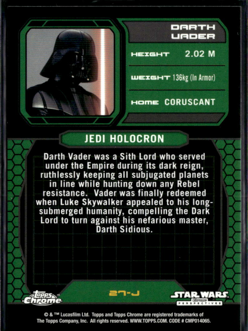 Darth Vader 2015 Topps Chrome Star Wars Perspectives Refractor #27-J