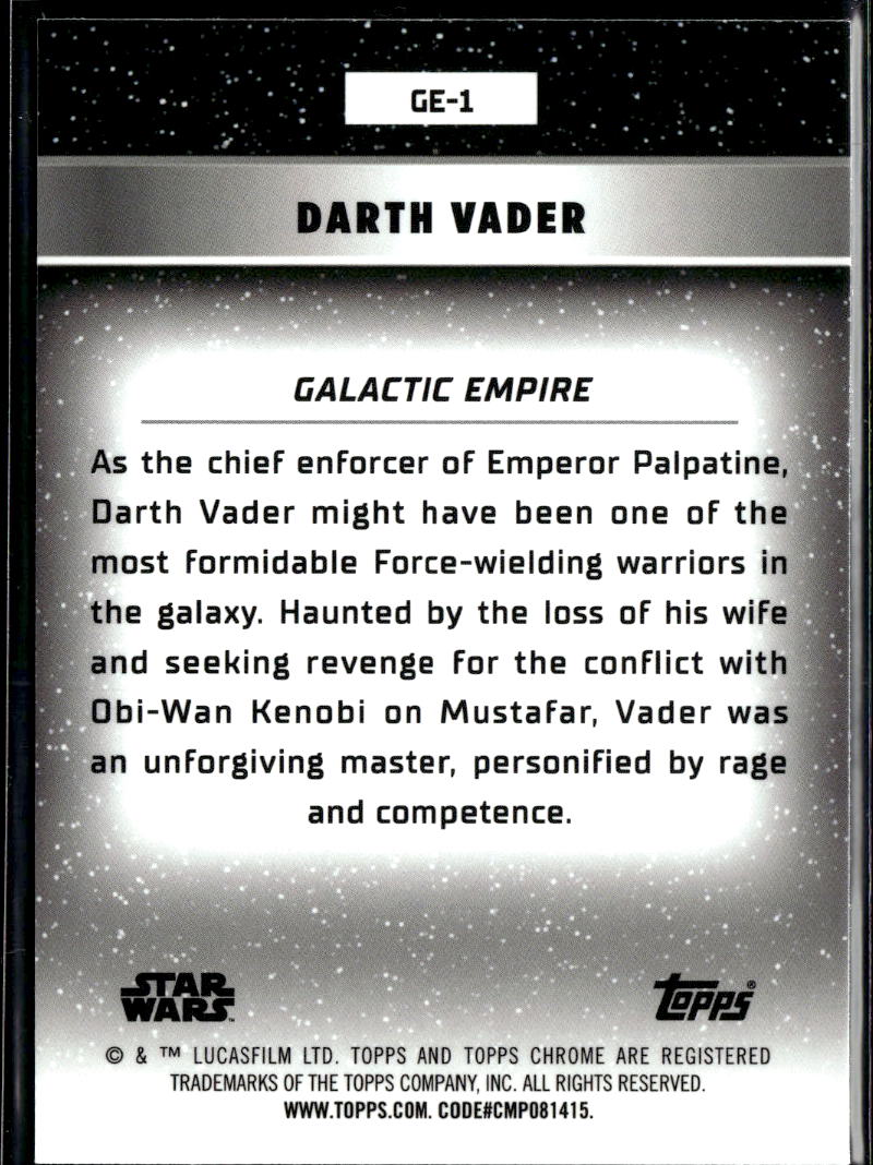 Darth Vader Topps Chrome Star Wars Galactic Empire Refractor #GE-1