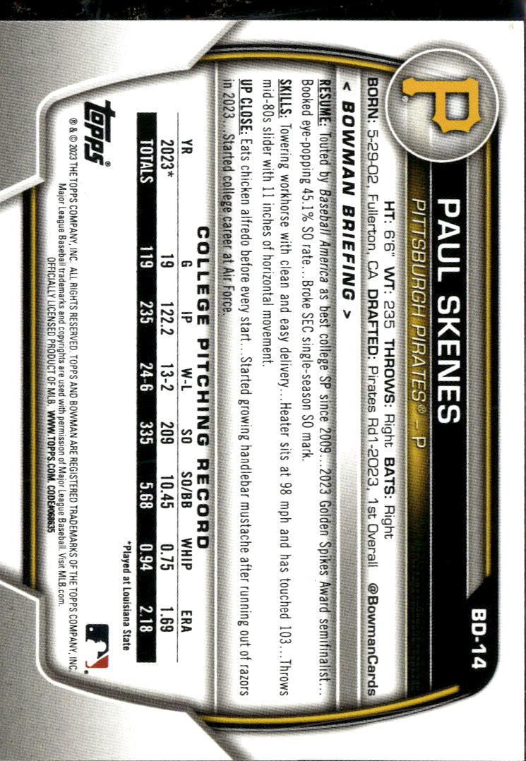 Paul Skenes 2023 Bowman Draft 1st Rookie RC Pittsburgh Pirates