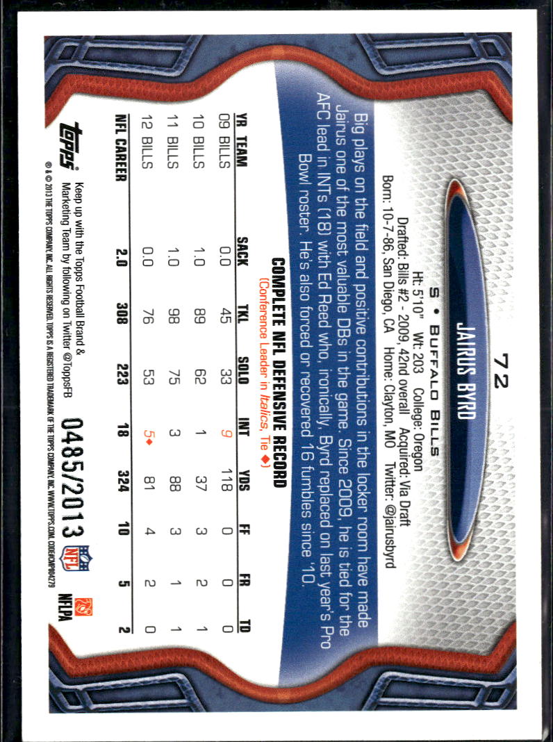 Jairus Byrd 2013 Topps Gold Buffalo Bills