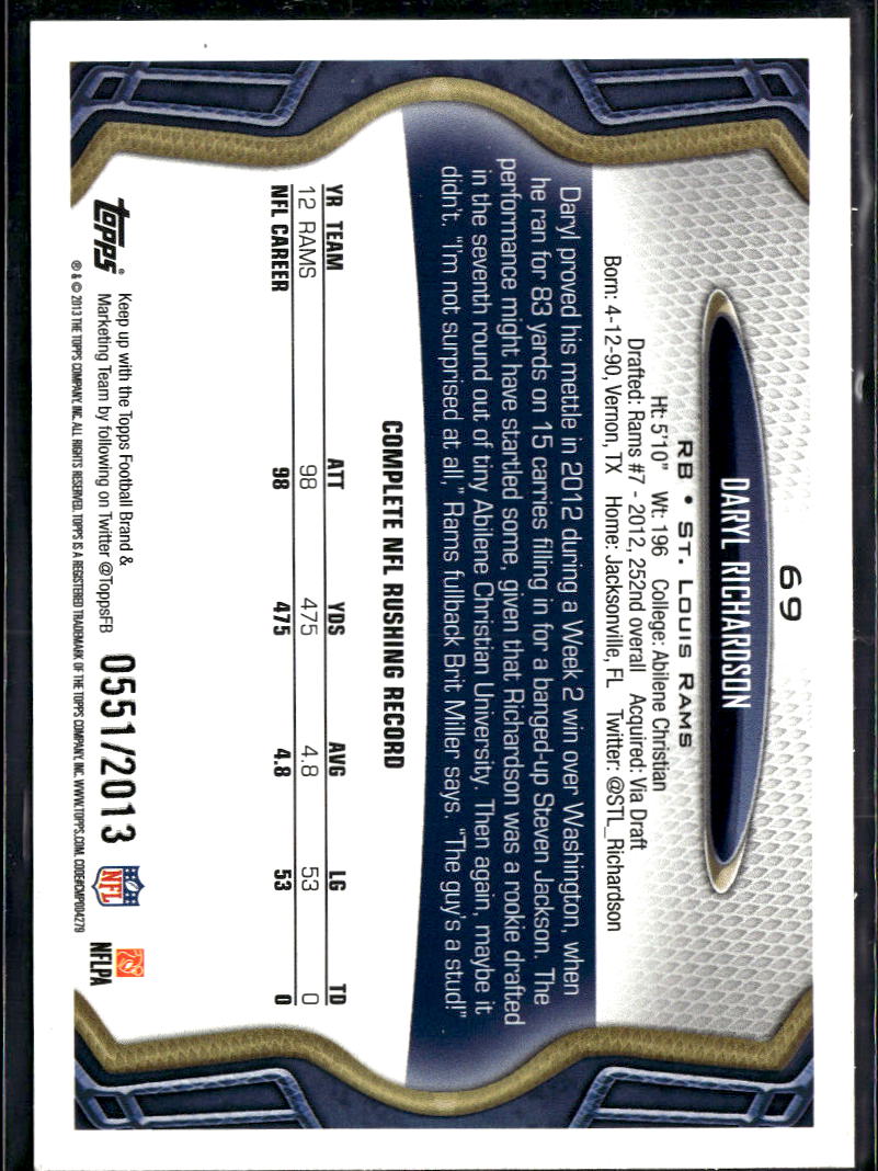 Daryl Richardson 2013 Topps Gold St. Louis Rams