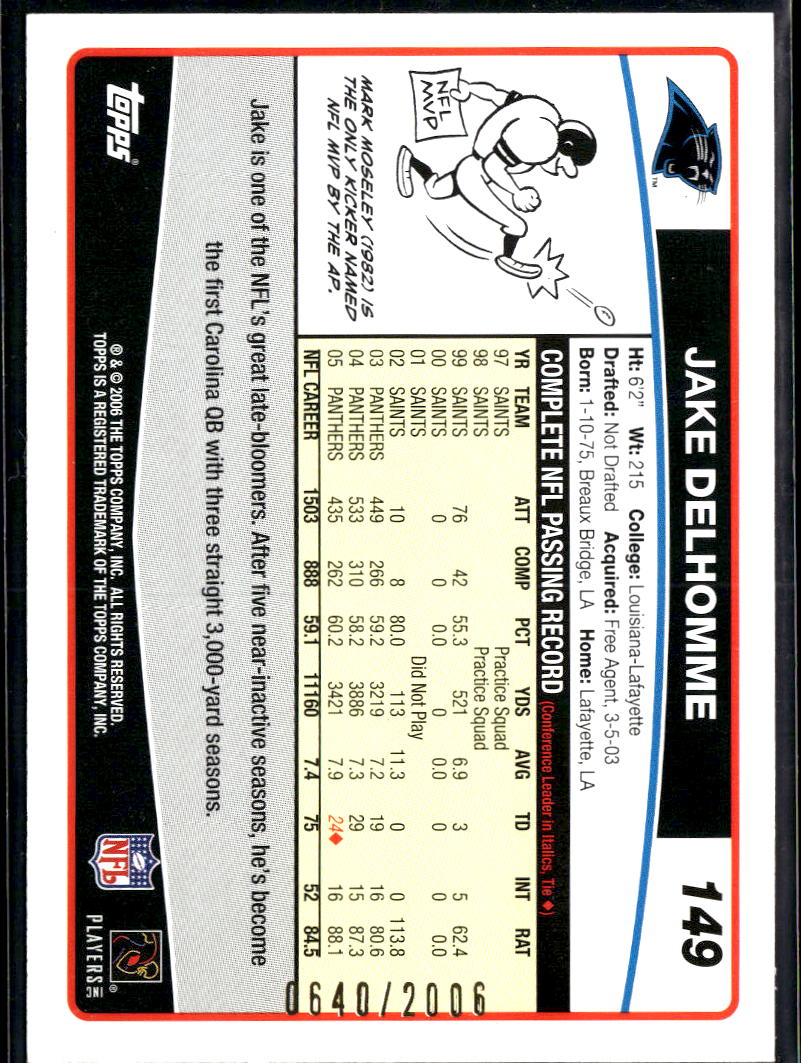 Jake Delhomme 2006 Topps Gold Carolina Panthers