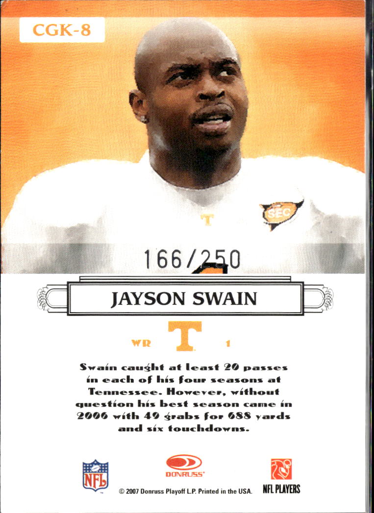 Jayson Swain 2007 Donruss Threads Gridiron Kings /250 Tennessee Volunteers