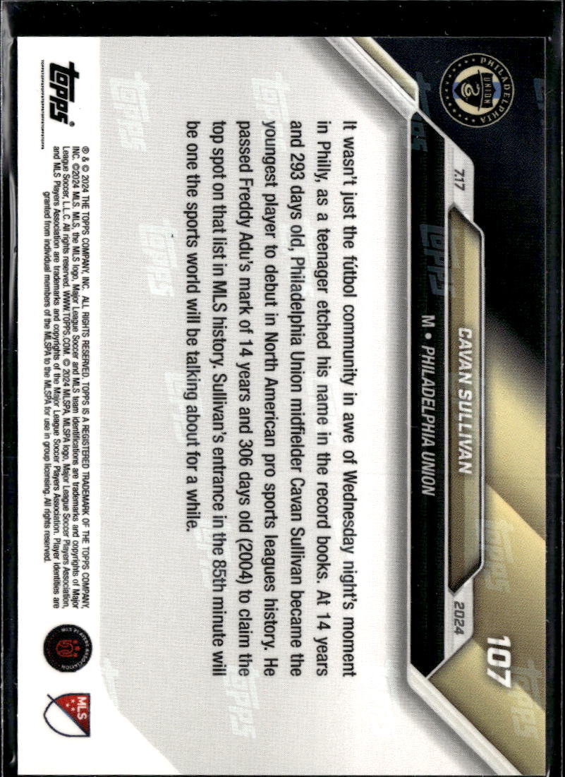 Cavan Sullivan 2024 Topps Now Rookie RC Philadelphia Union