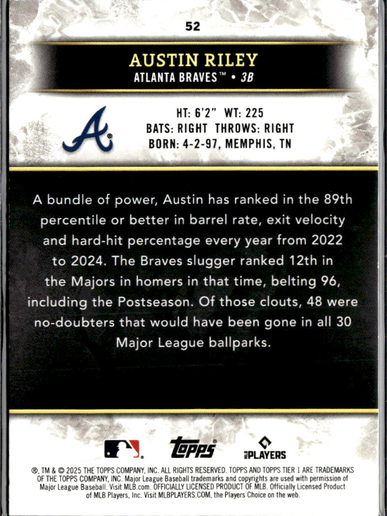 Austin Riley 2025 Topps Tier One Atlanta Braves