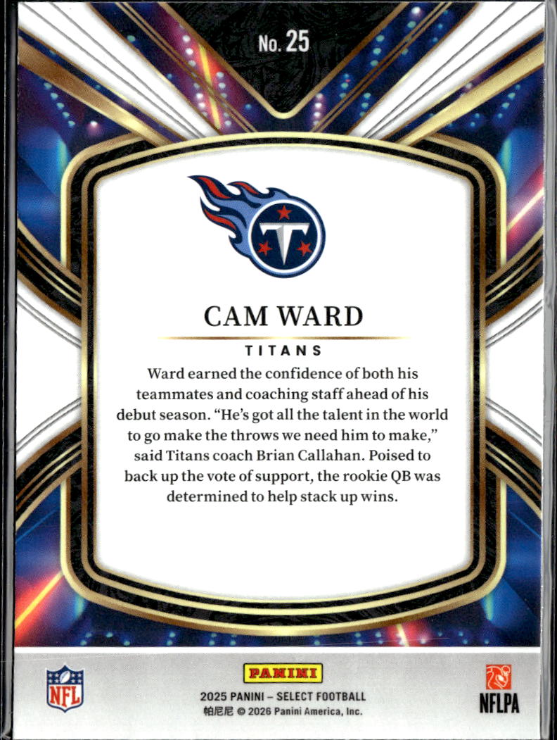 Cam Ward 2025 Select Future Rookie RC Tennessee Titans