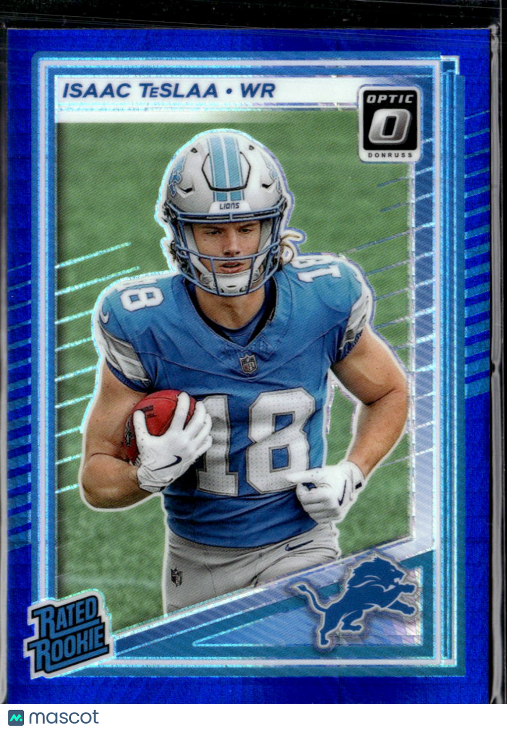 Isaac TeSlaa 2025 Optic Rated Rookie Blue Hyper RC Detroit Lions