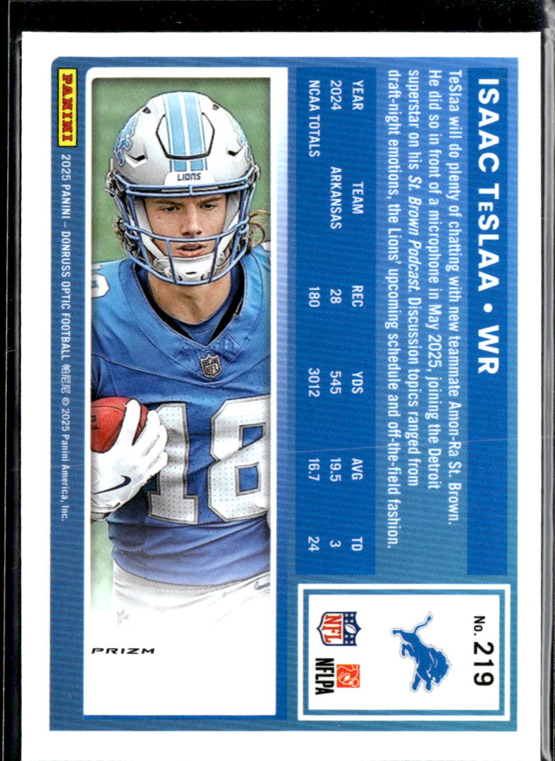 Isaac TeSlaa 2025 Optic Rated Rookie Blue Hyper RC Detroit Lions