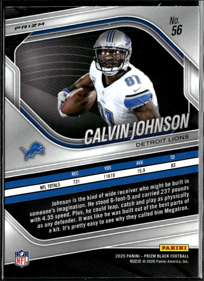 Calvin Johnson 2025 Prizm Black Silver Prizm Detroit Lions