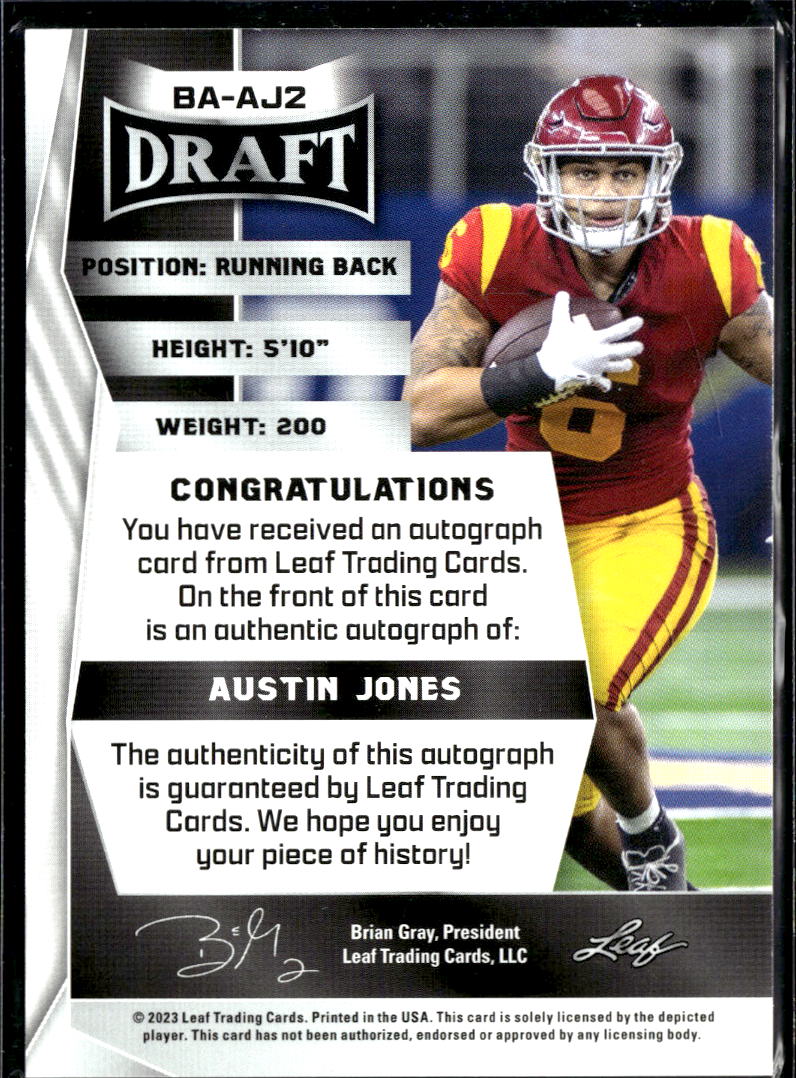 Austin Jones 2023 Leaf Draft Auto Autograph RC USC Trojans