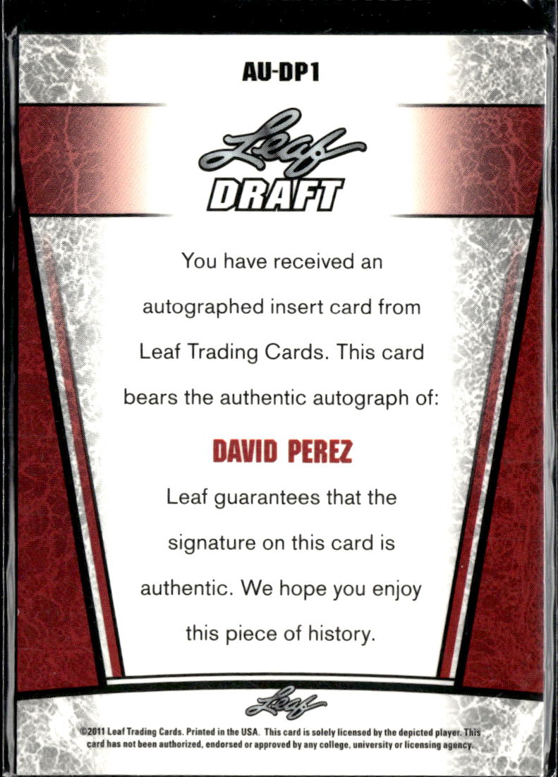 David Perez 2011 Leaf Draft Auto Autograph Rookie RC Rangers
