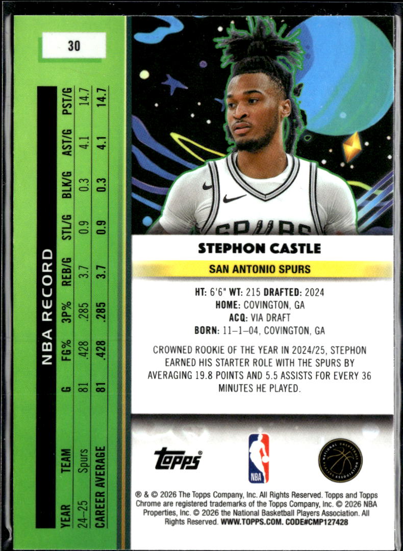 Stephon Castle 2026 Topps Chrome Cosmic San Antonio Spurs
