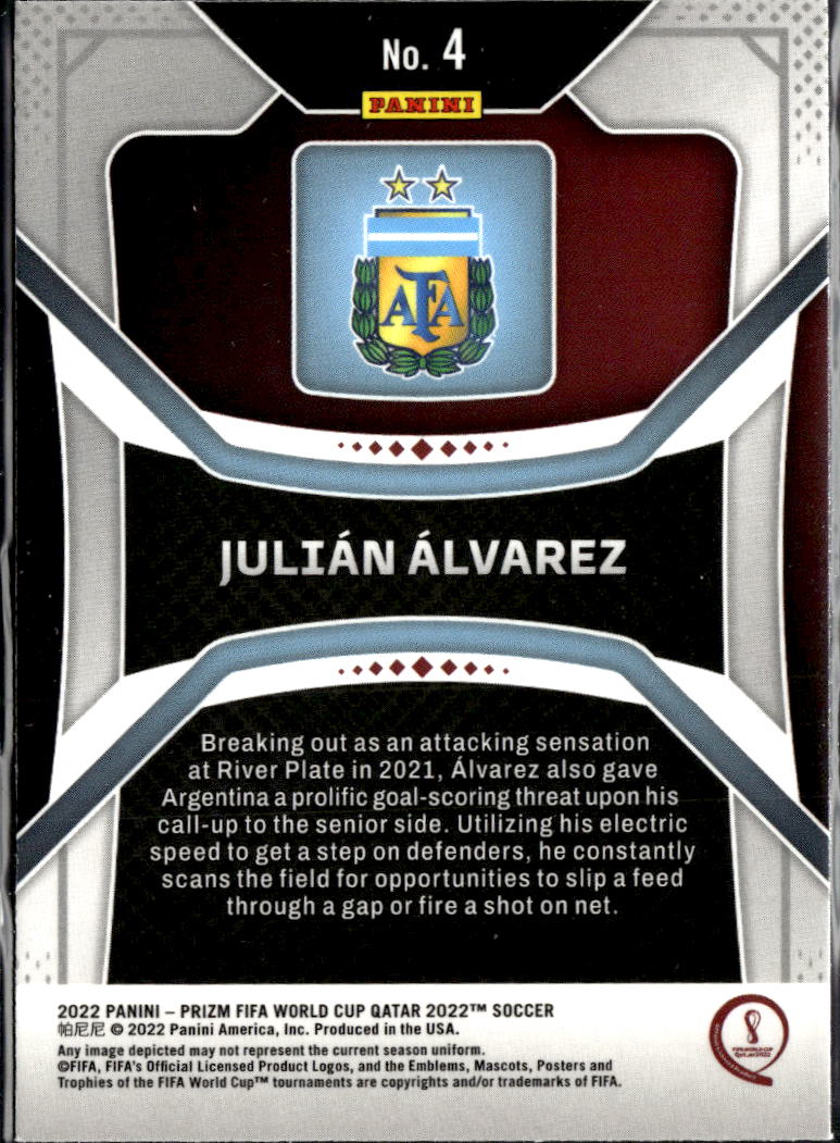 Julian Alvarez 2022 Panini Prizm FIFA World Cup Qatar Rookie RC Argentina